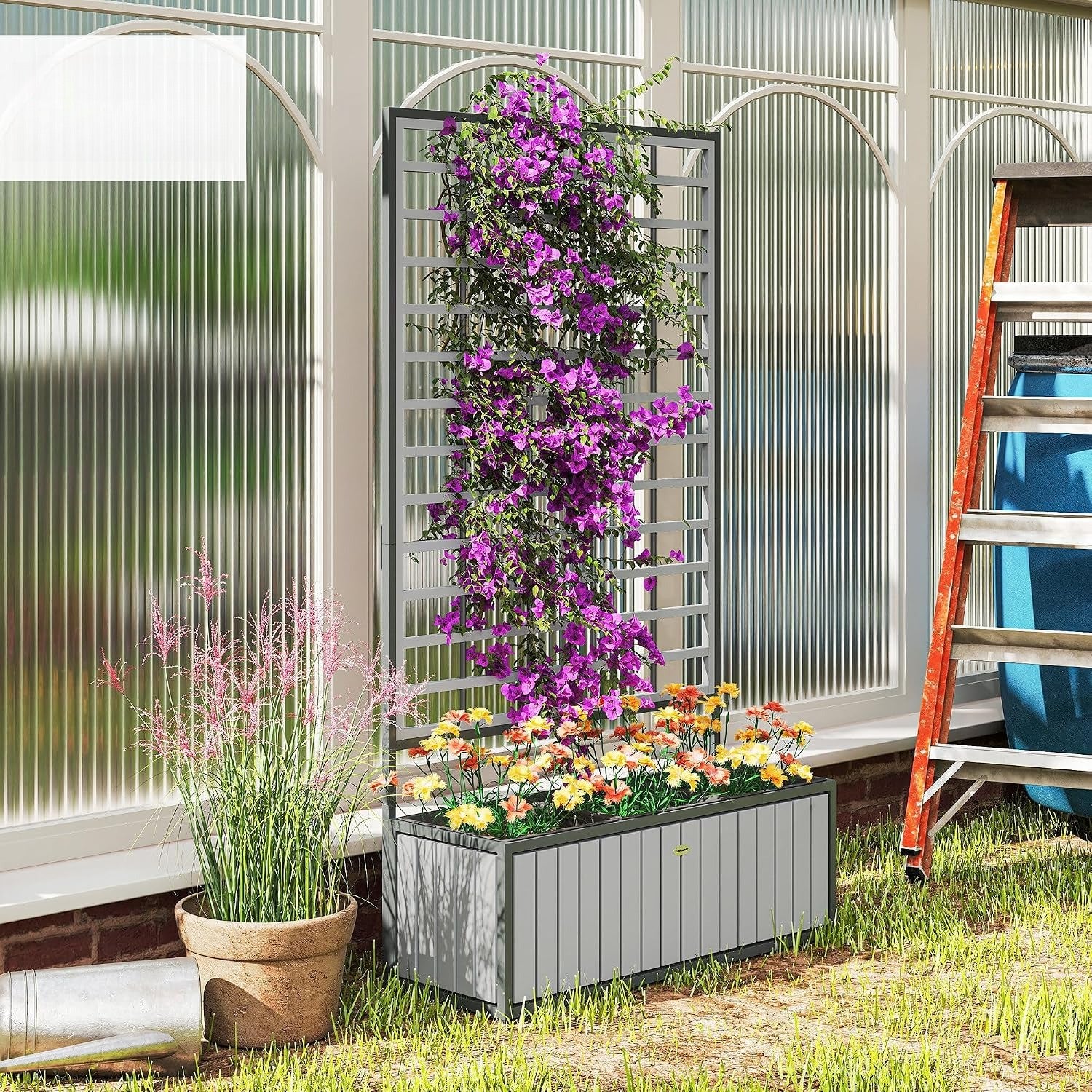 29"×11"×52" Wooden Raised Garden Bed with Trellis