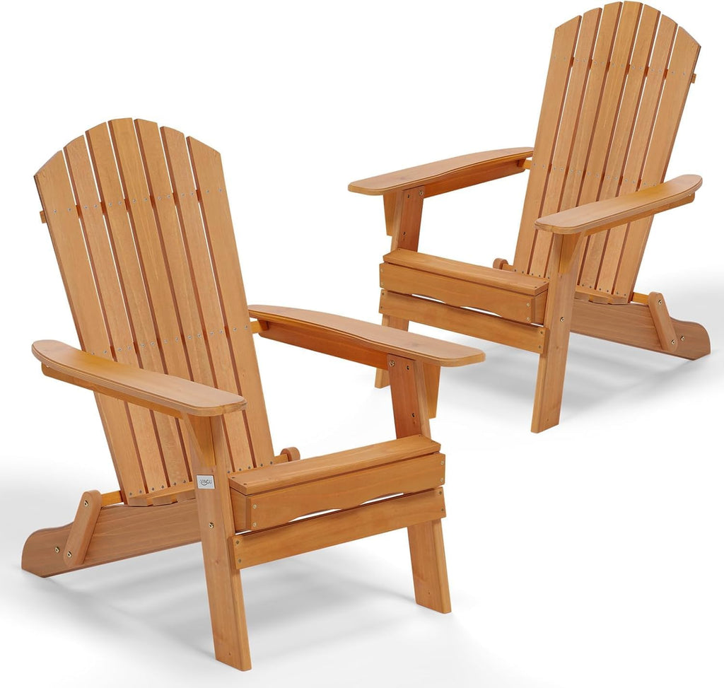 2-Pack Wood Folding Adirondack Chairs, Teak