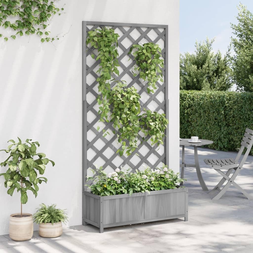 Gray Fir Planter with Trellis for Climbing Plants