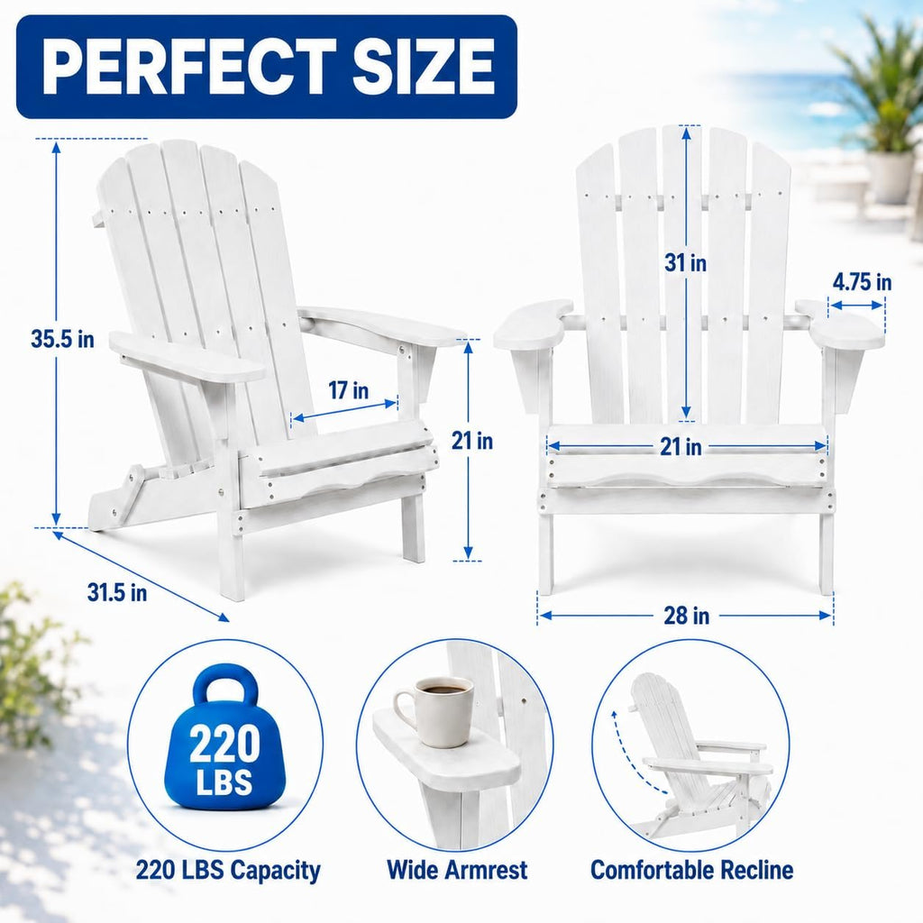 2-Pack Hemlock Wood Folding Adirondack Chairs, White
