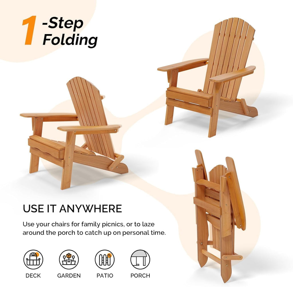 2-Pack Wood Folding Adirondack Chairs, Teak
