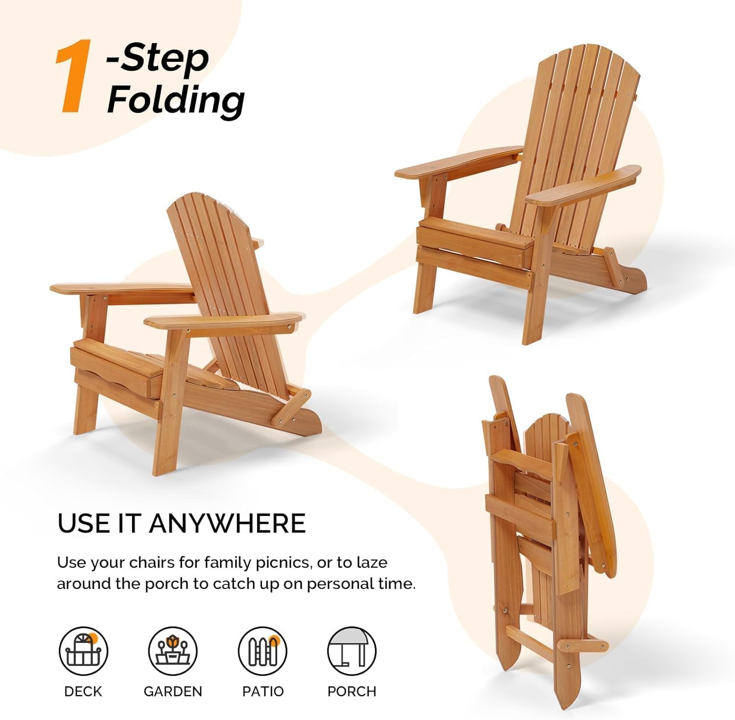 2-Pack Wood Folding Adirondack Chairs, Teak