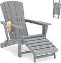 HDPE Folding Adirondack Chair with Ottoman, Grey