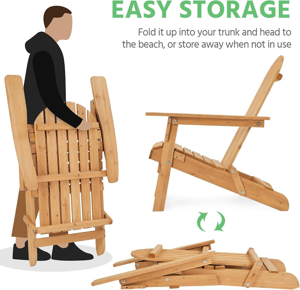 2-Pack Folding Wood Adirondack Chairs, Brown