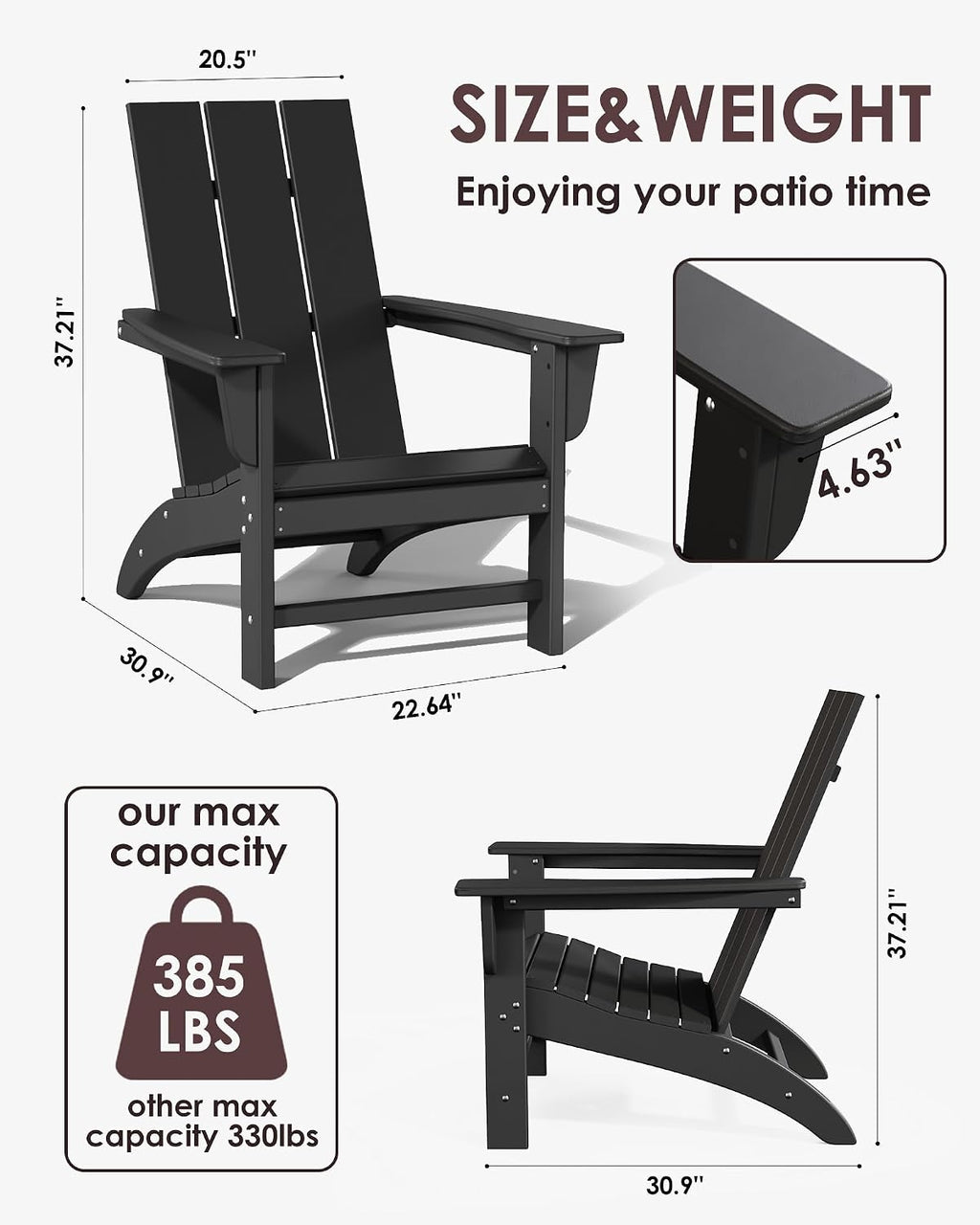 Poly Lumber Adirondack Chair, Black