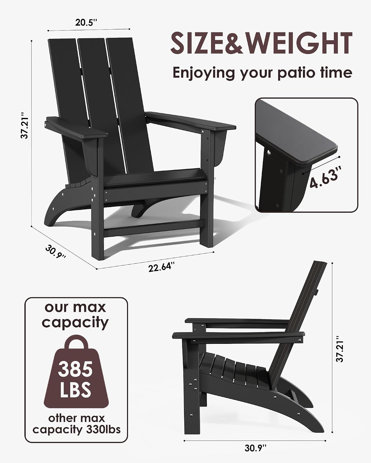 Poly Lumber Adirondack Chair, Black
