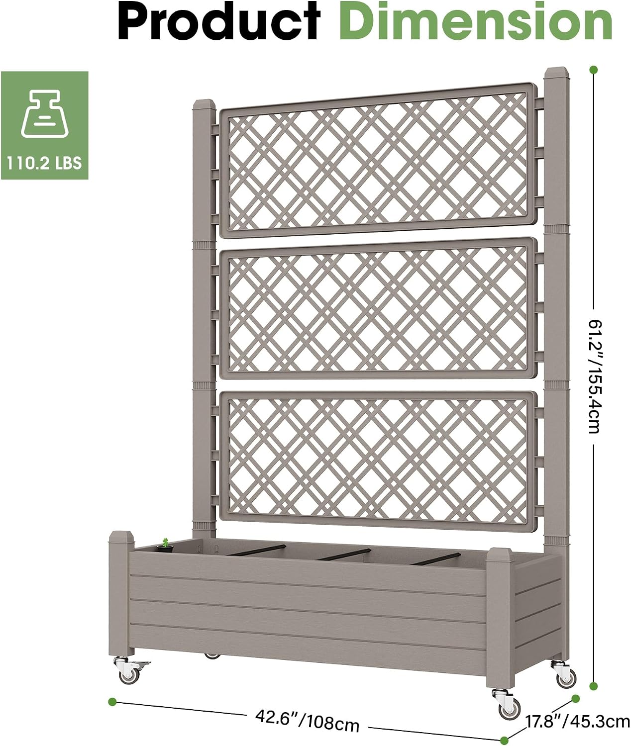61.2" Raised Garden Bed with Wheels