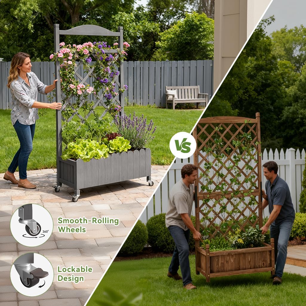 2 Pack 48" Raised Garden Bed with Trellis & Wheels