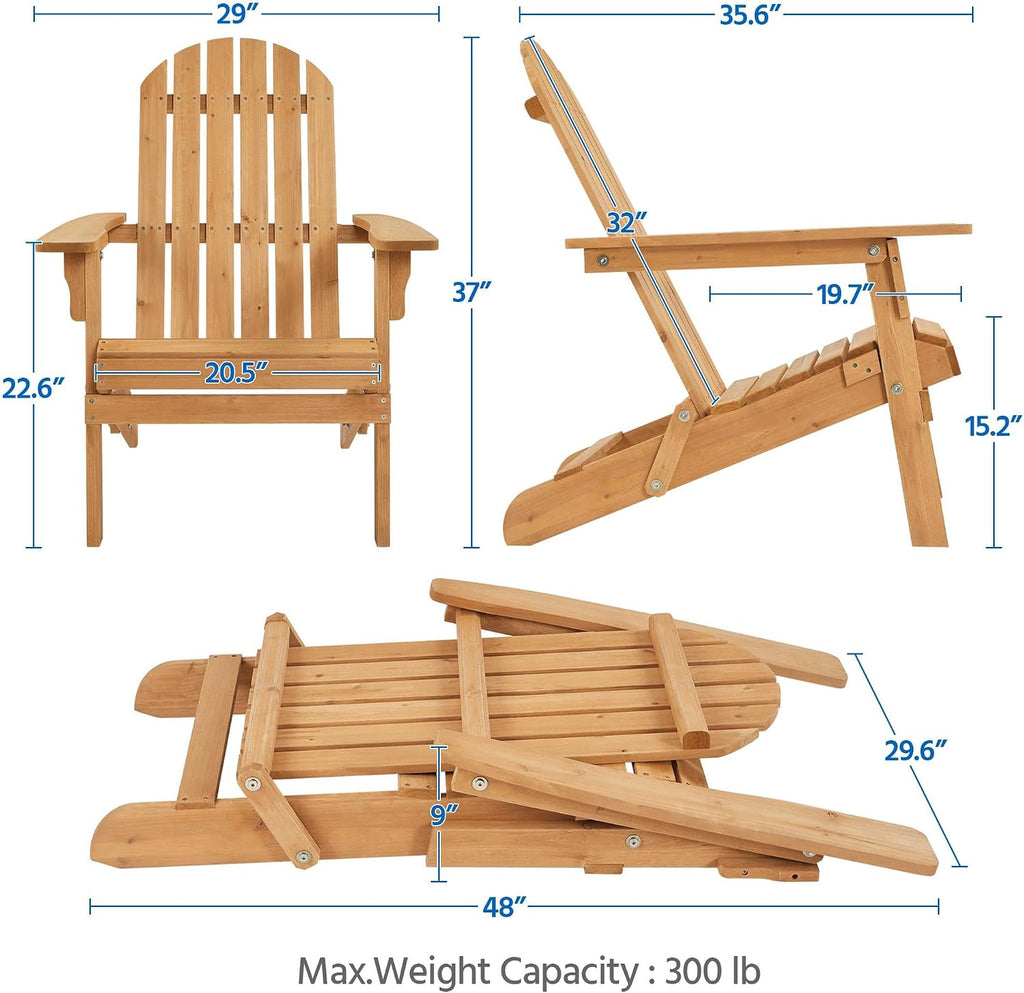 2-Pack Folding Wood Adirondack Chairs, Brown