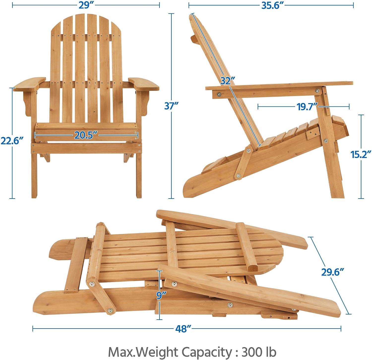 2-Pack Folding Wood Adirondack Chairs, Brown