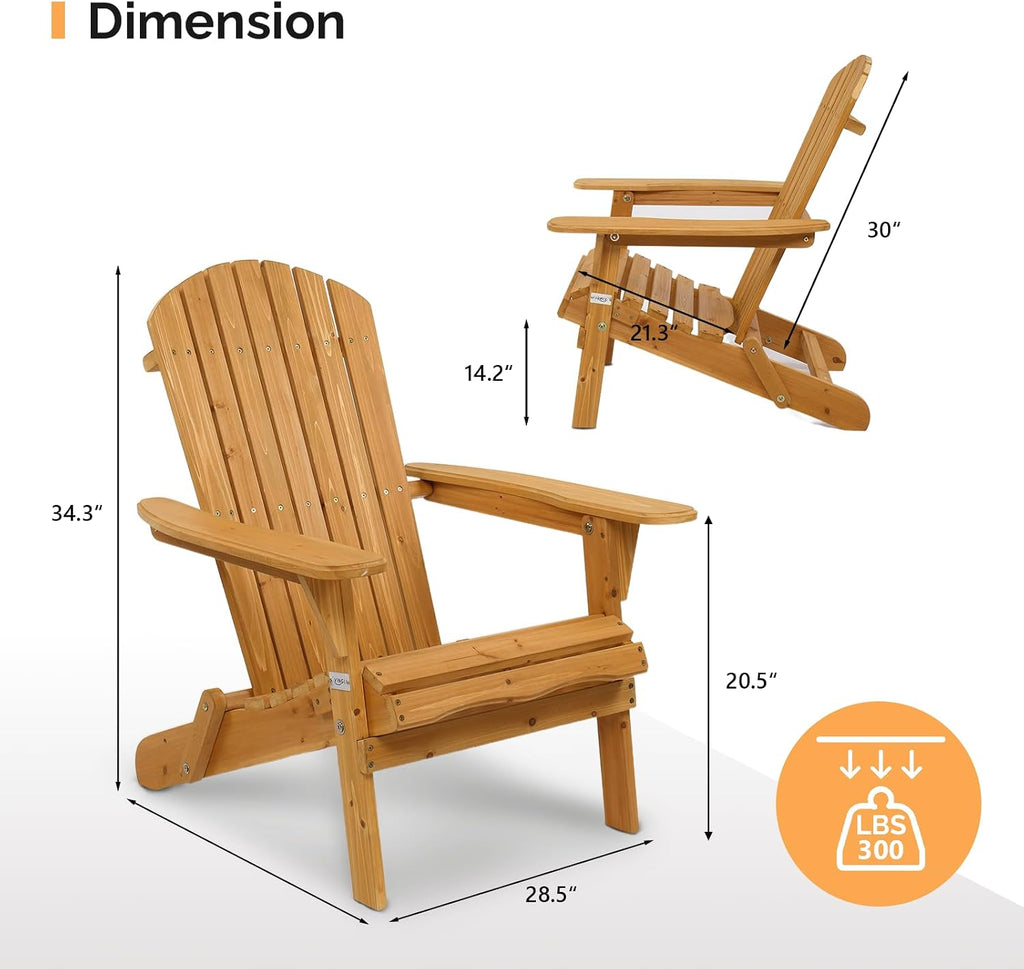 2-Pack Wood Folding Adirondack Chairs, Teak