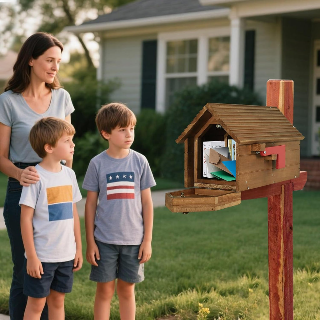 Cedar Outdoor Mailbox with Wood Roof