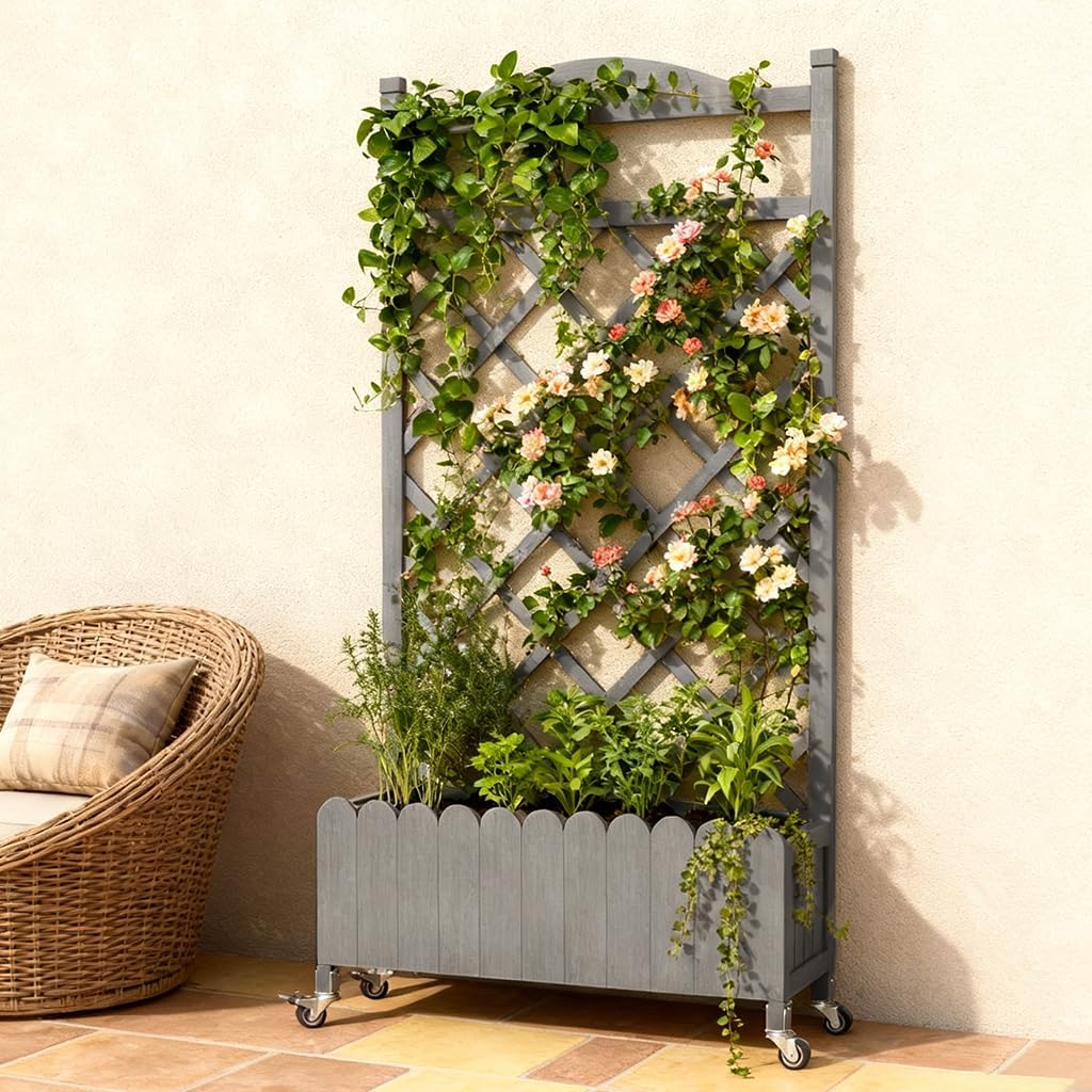 48" Raised Garden Bed with Trellis & Wheels