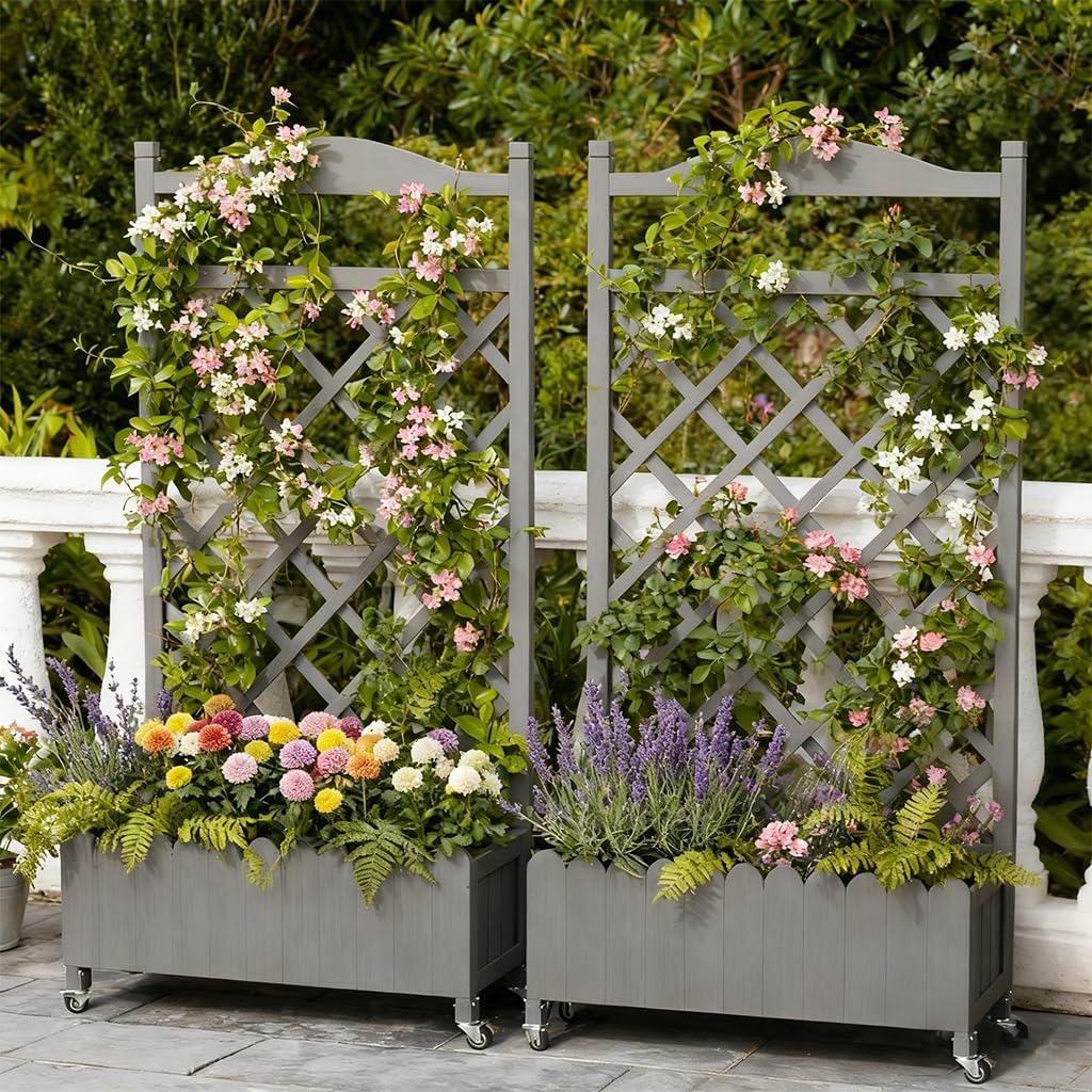 2 Pack 48" Raised Garden Bed with Trellis & Wheels