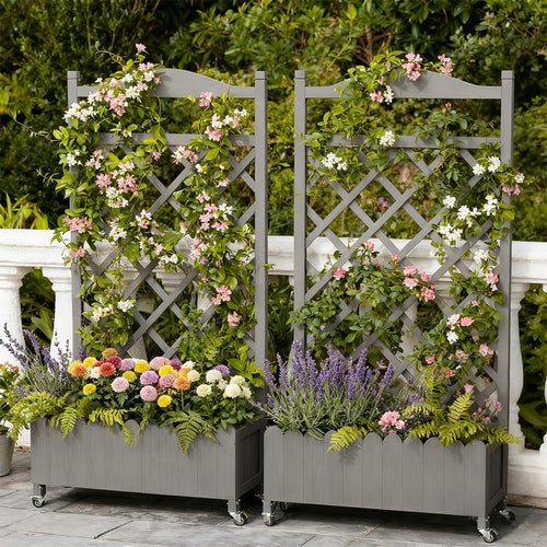 2 Pack 48" Raised Garden Bed with Trellis & Wheels