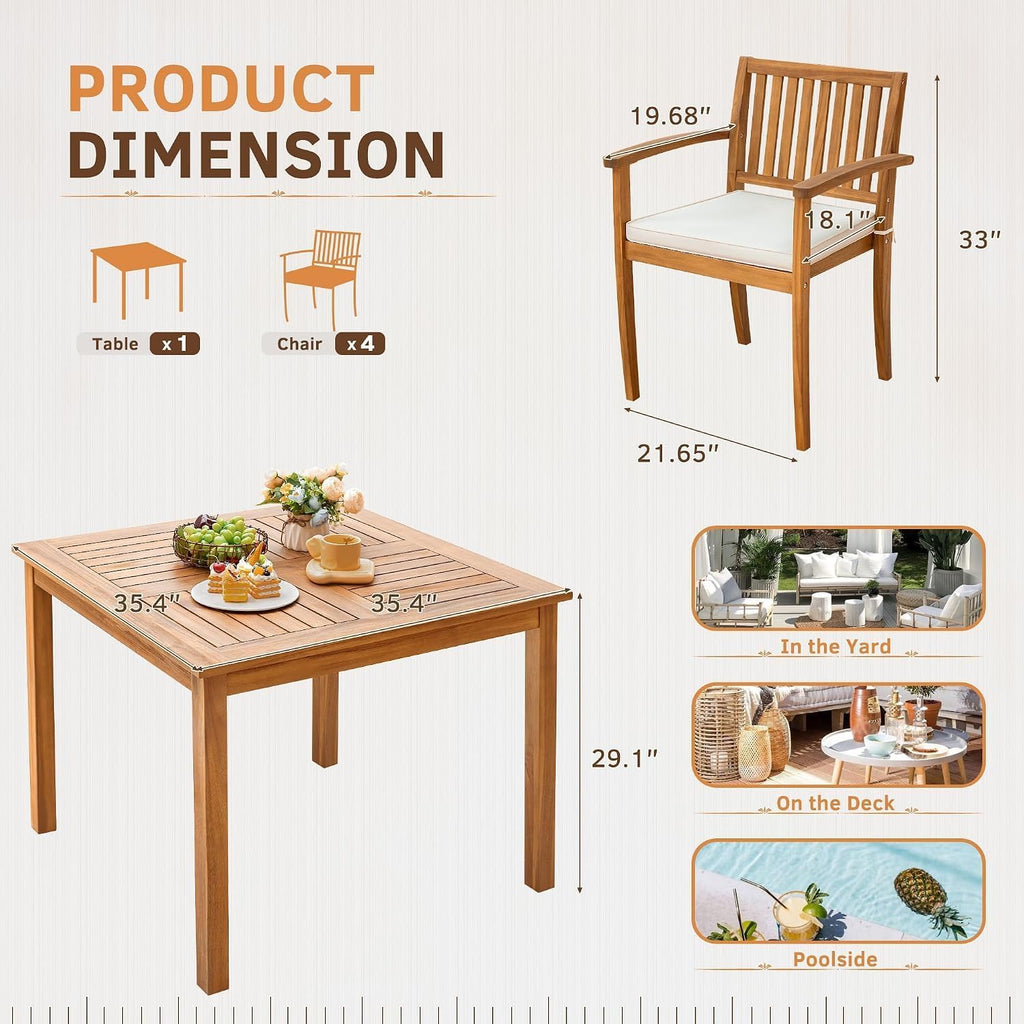 5-Piece Acacia Patio Dining Set