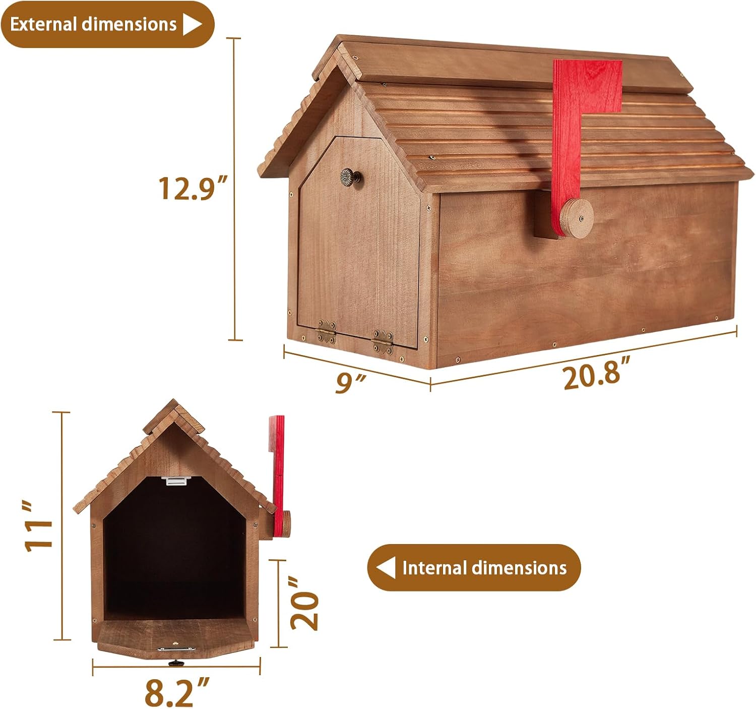 Wooden Mailbox, Cedar Mail Boxes for Outside