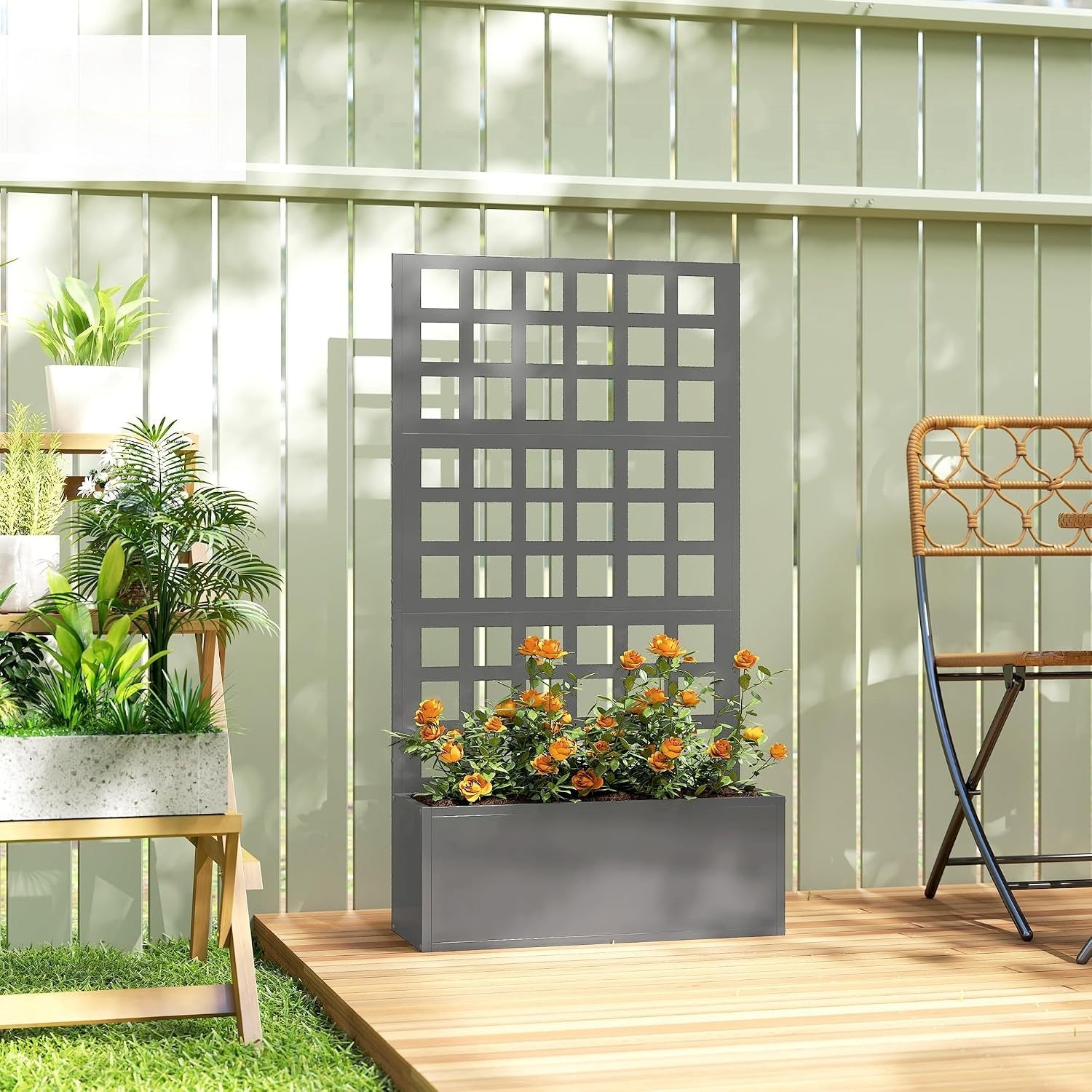 24"×9"×44.5" Galvanized Raised Garden Bed with Trellis