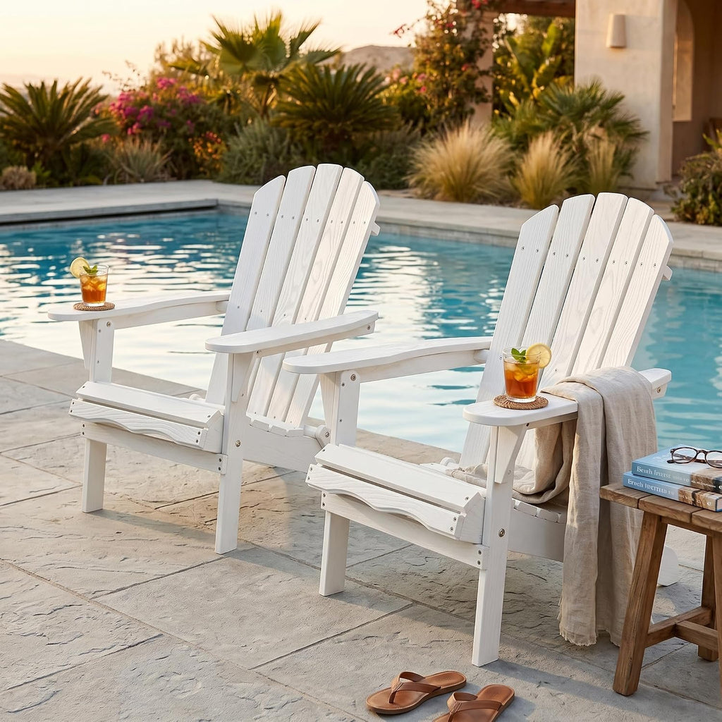 2-Pack Hemlock Wood Folding Adirondack Chairs, White