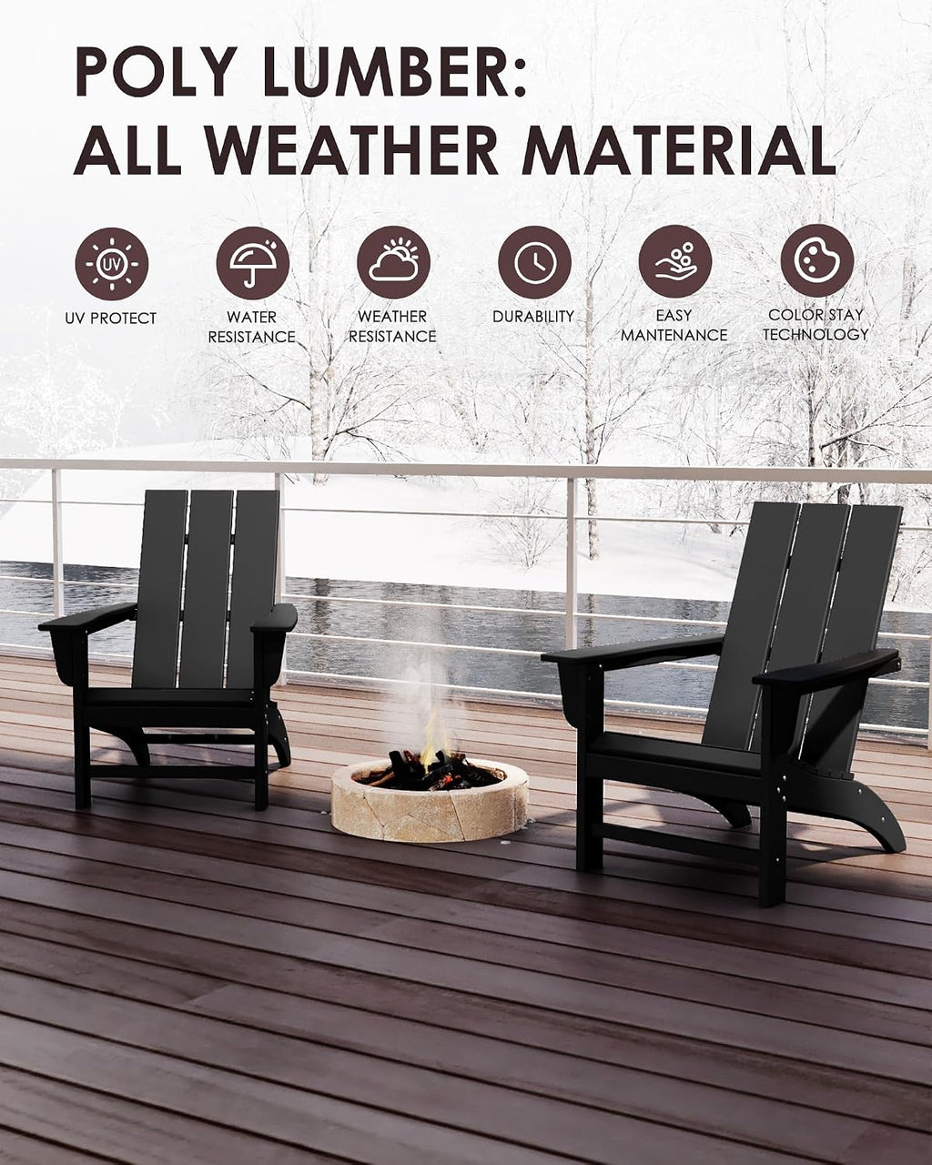 Poly Lumber Adirondack Chair, Black