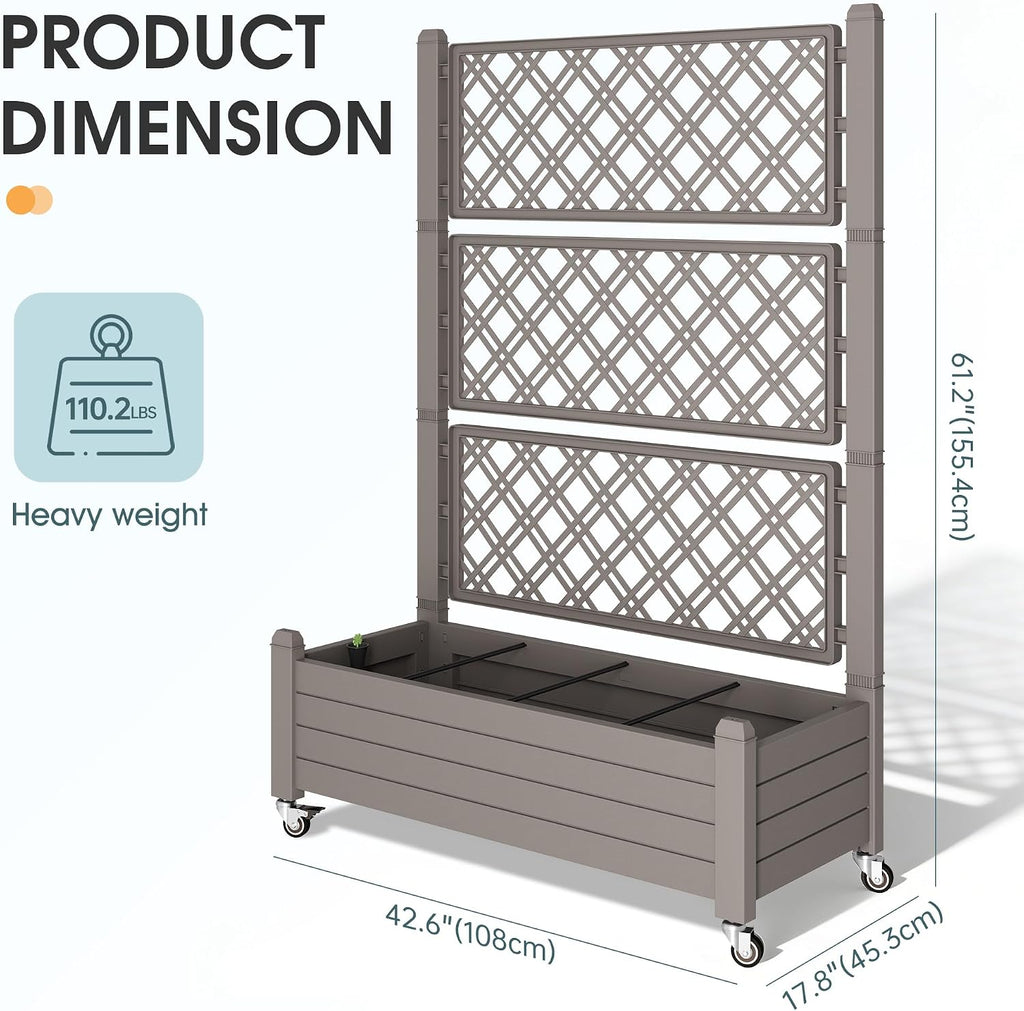 Garden Bed with Trellis & Wheels, 61.2" H