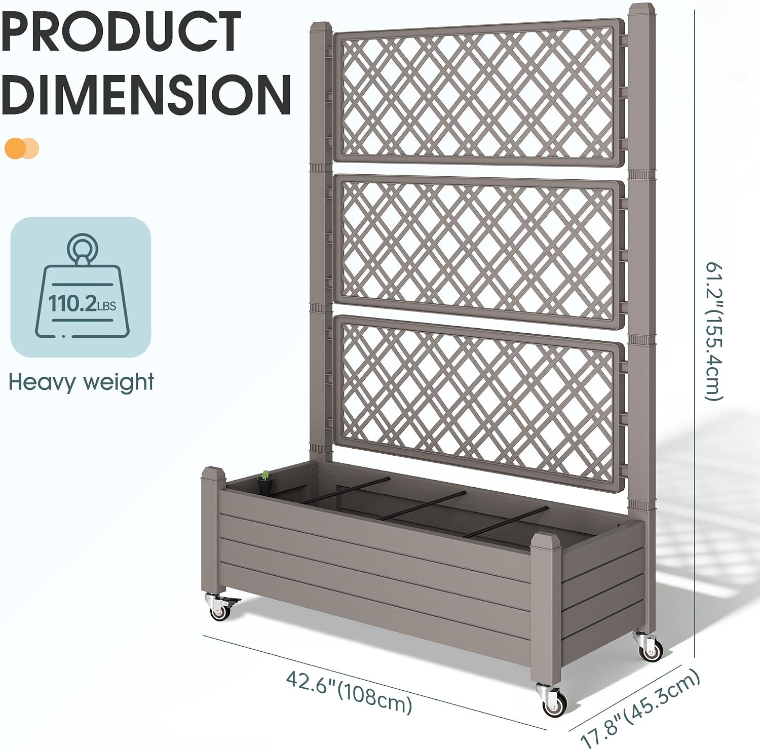 Garden Bed with Trellis & Wheels, 61.2" H