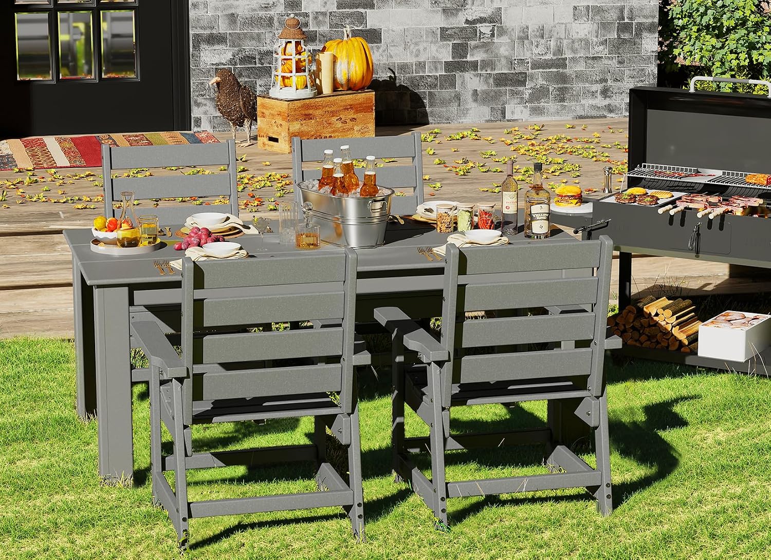 7-Piece HDPE Patio Dining Set, Gray