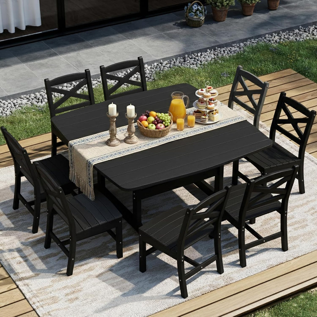 9-Piece HDPE Patio Dining Set, Black
