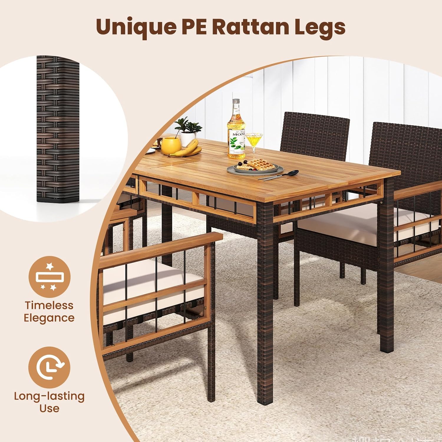 6-Piece Acacia Wood Patio Dining Set