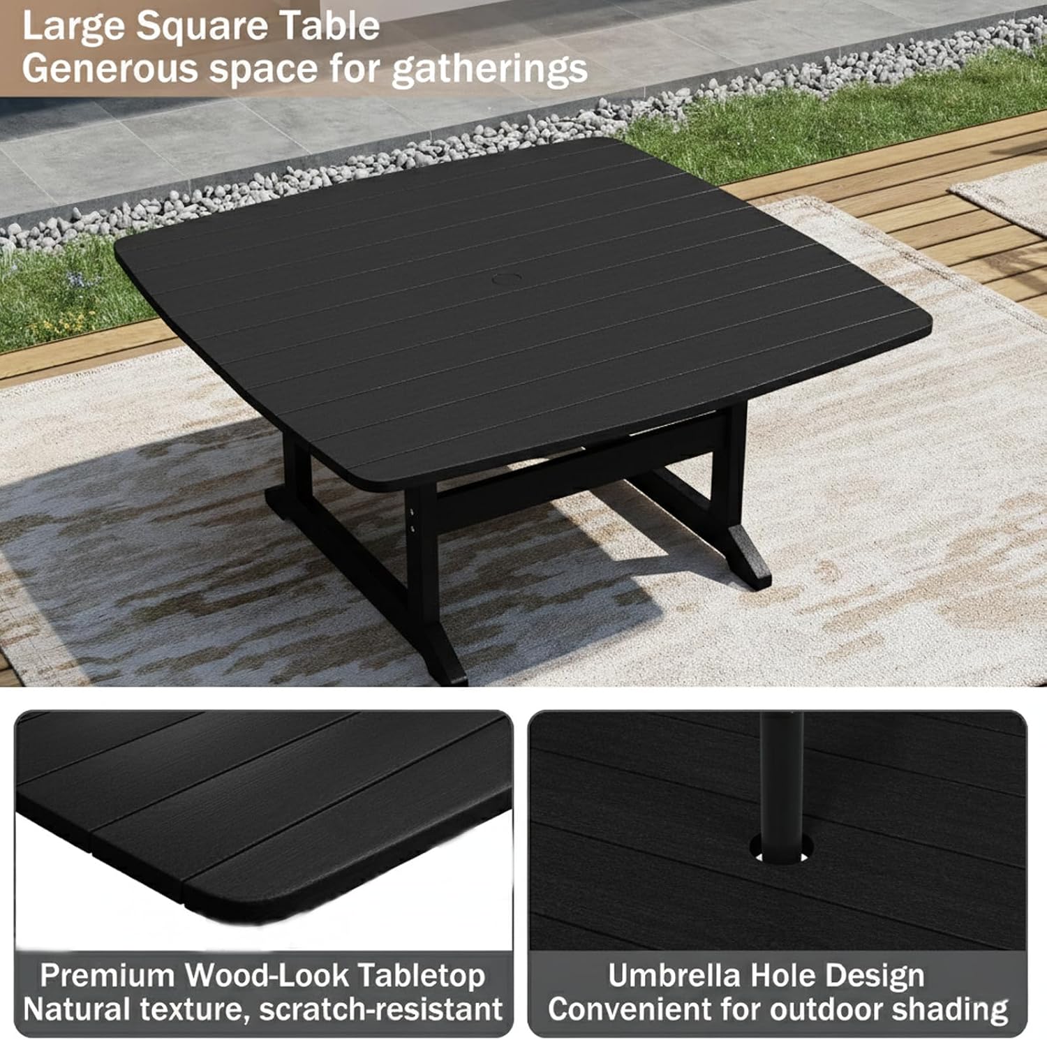 9-Piece HDPE Patio Dining Set, Black