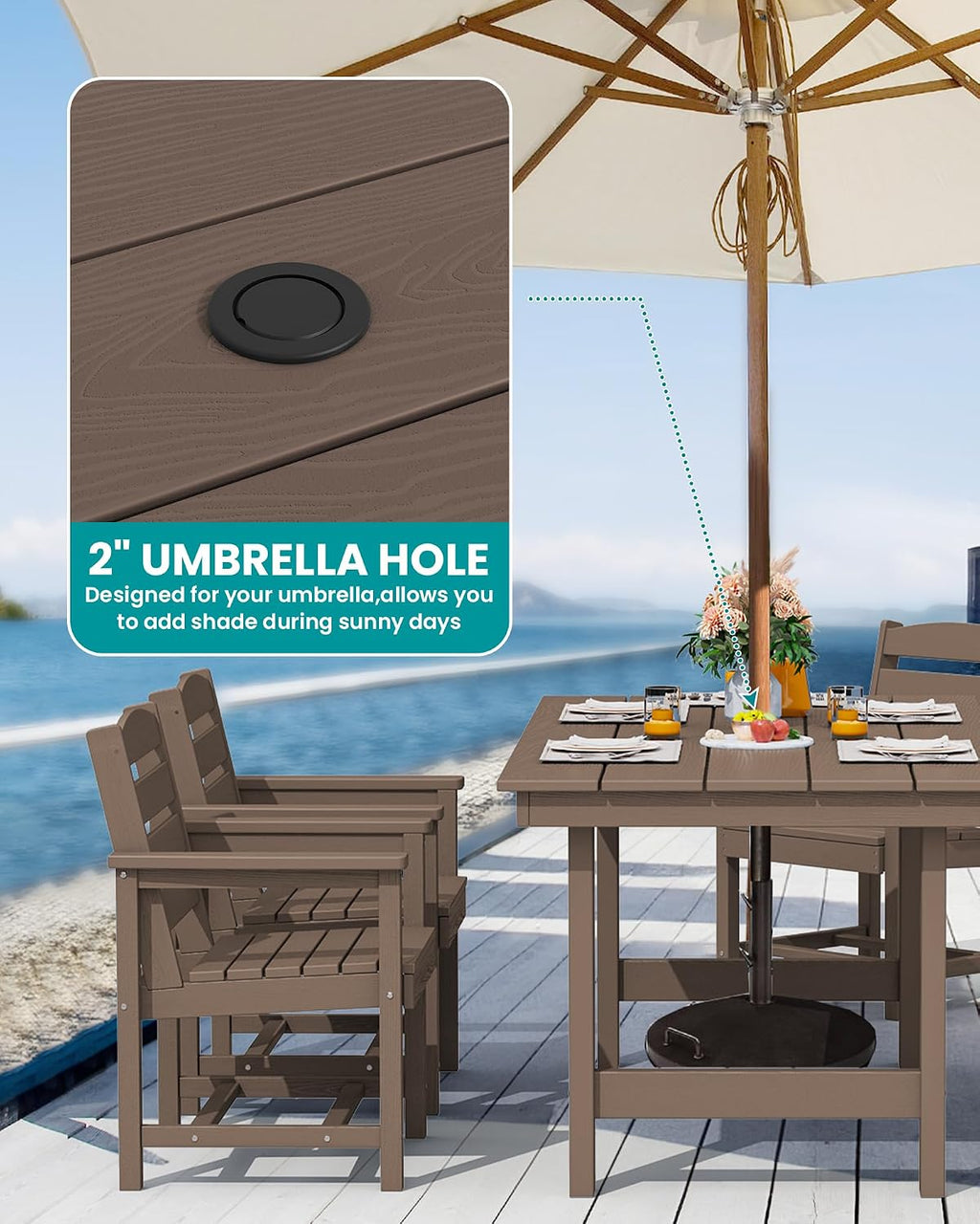 7-Piece HDPE Patio Dining Set, Coffee