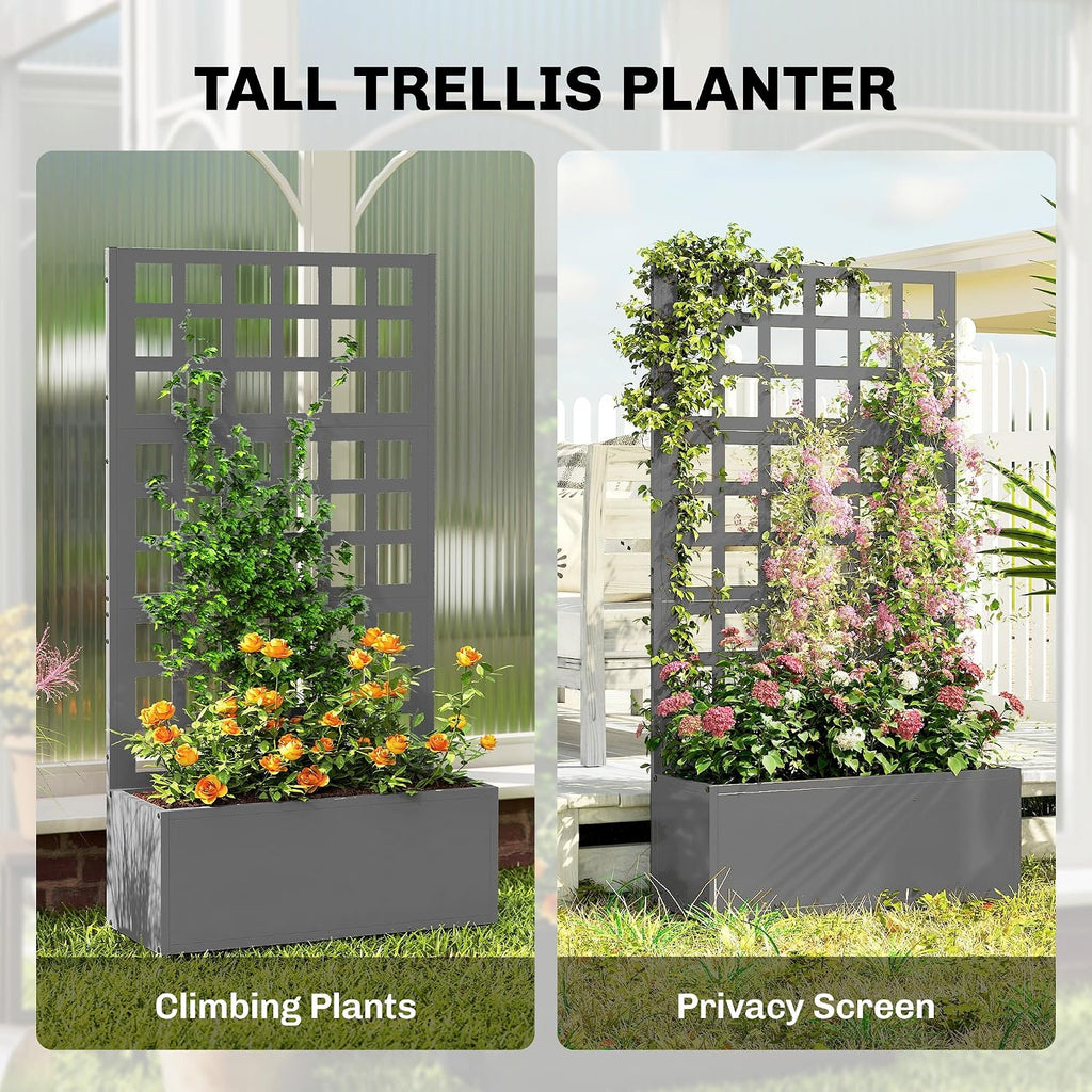 24"×9"×44.5" Galvanized Raised Garden Bed with Trellis