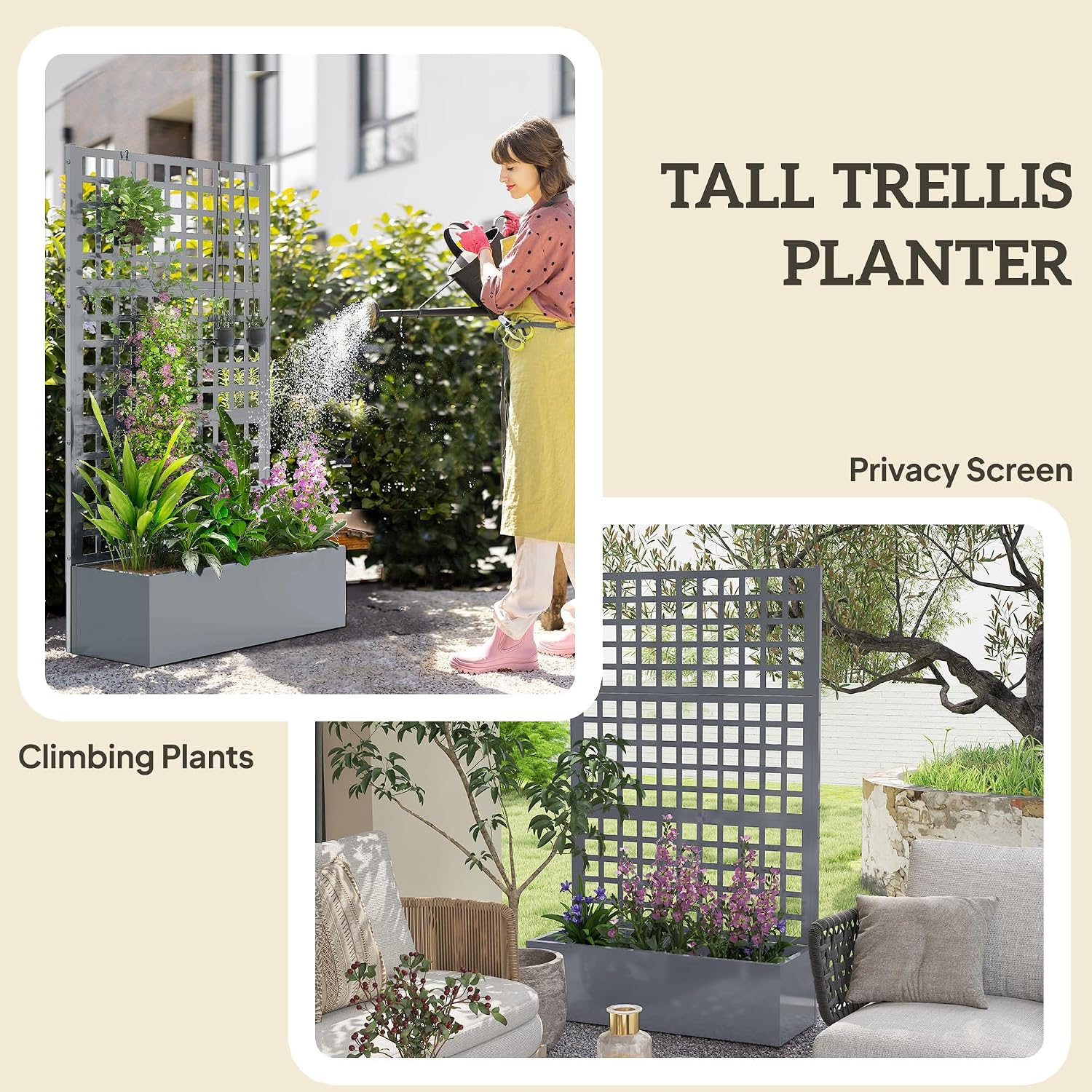 43"×16"×70" Raised Garden Bed with Trellis