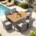 7-Piece Acacia Patio Dining Set, Gray Rattan
