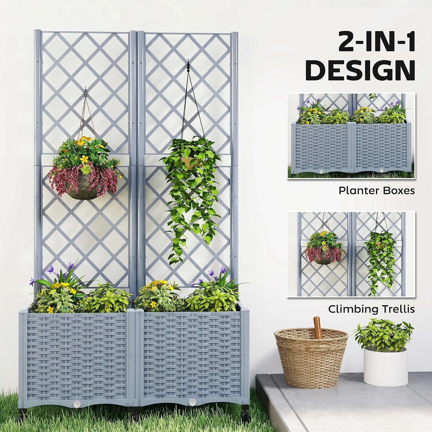56.3" Planter Box with Trellis