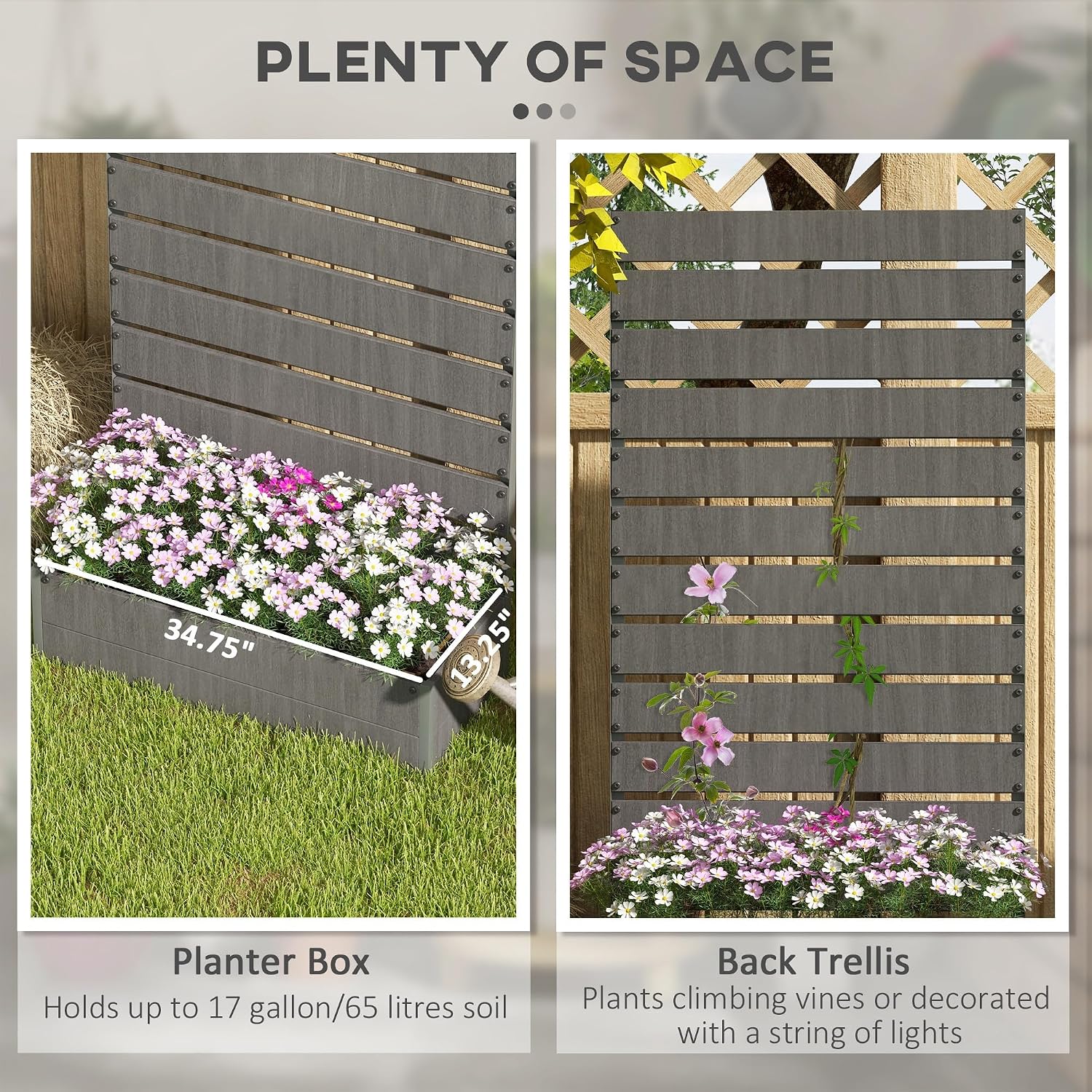 35.75"×15"×70.75" Raised Garden Bed with Trellis