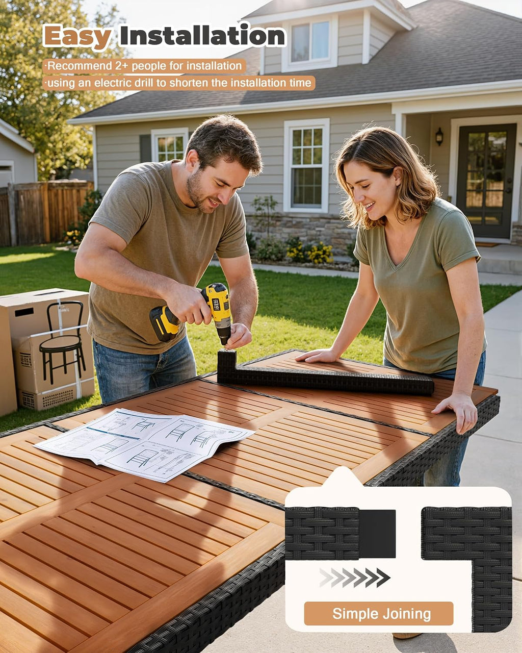 8-Person Acacia Patio Dining Set, Black