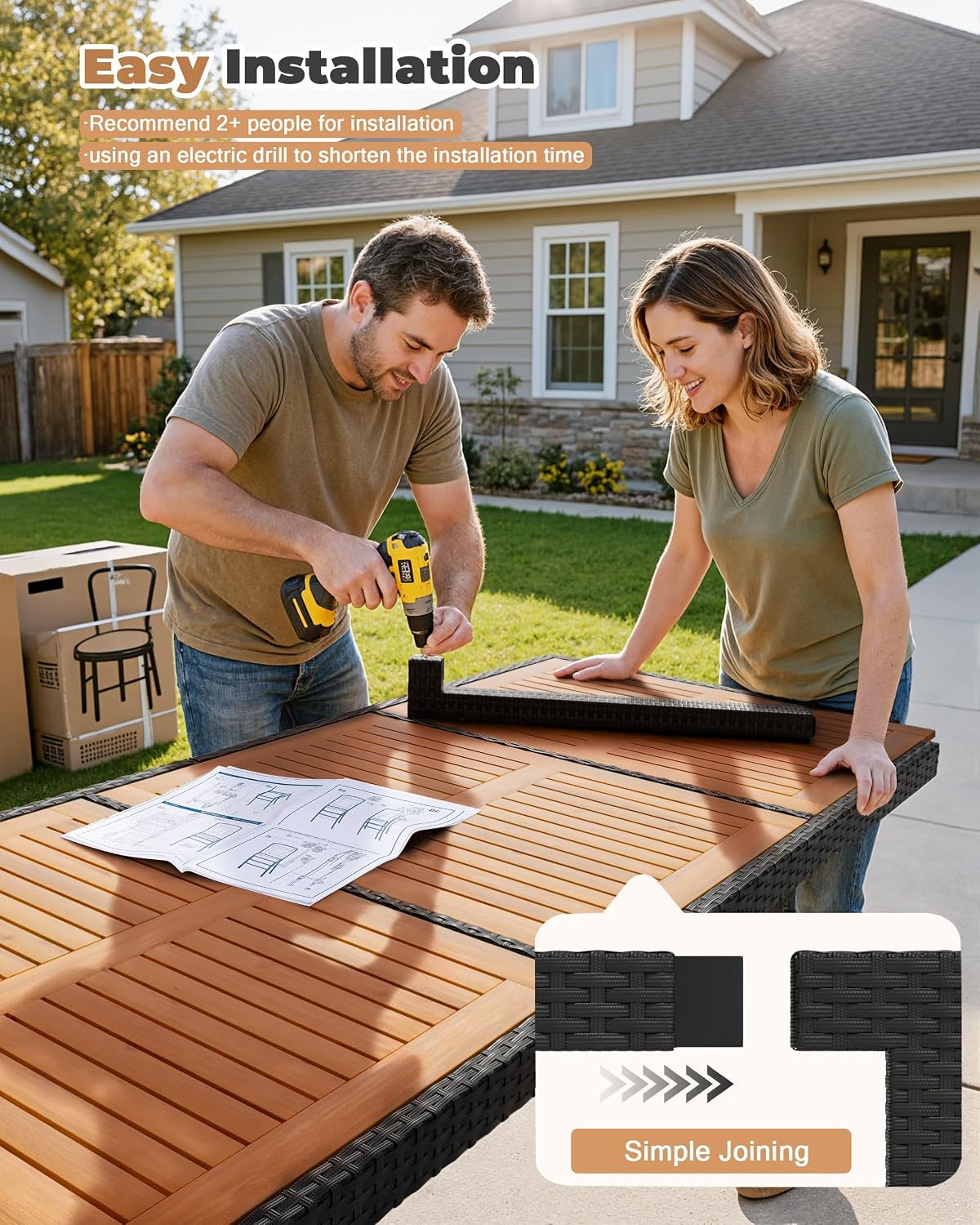 8-Person Acacia Patio Dining Set, Black