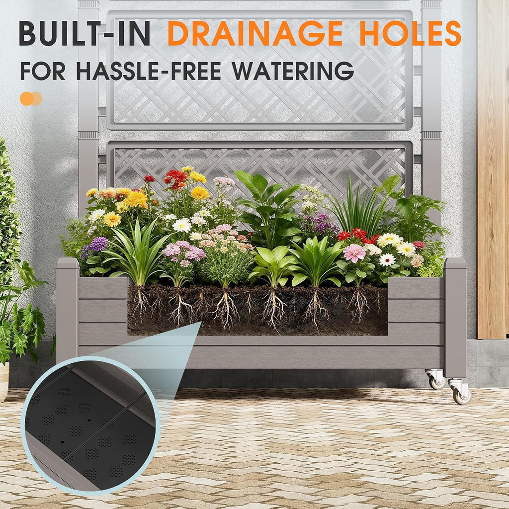 Garden Bed with Trellis & Wheels, 61.2" H