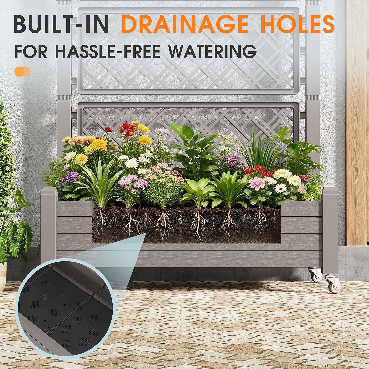 Garden Bed with Trellis & Wheels, 61.2" H