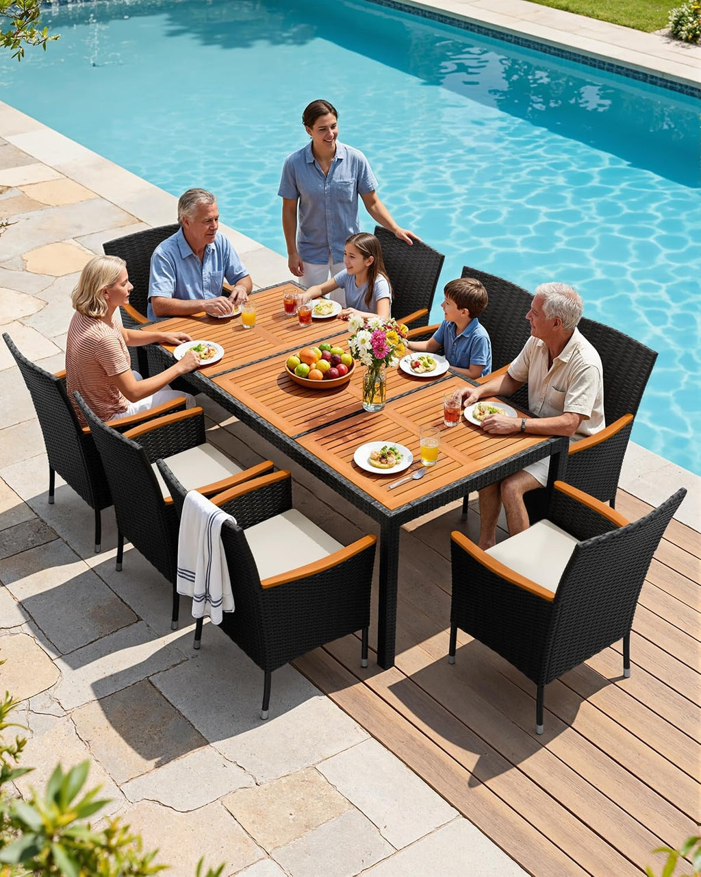 8-Person Acacia Patio Dining Set, Black