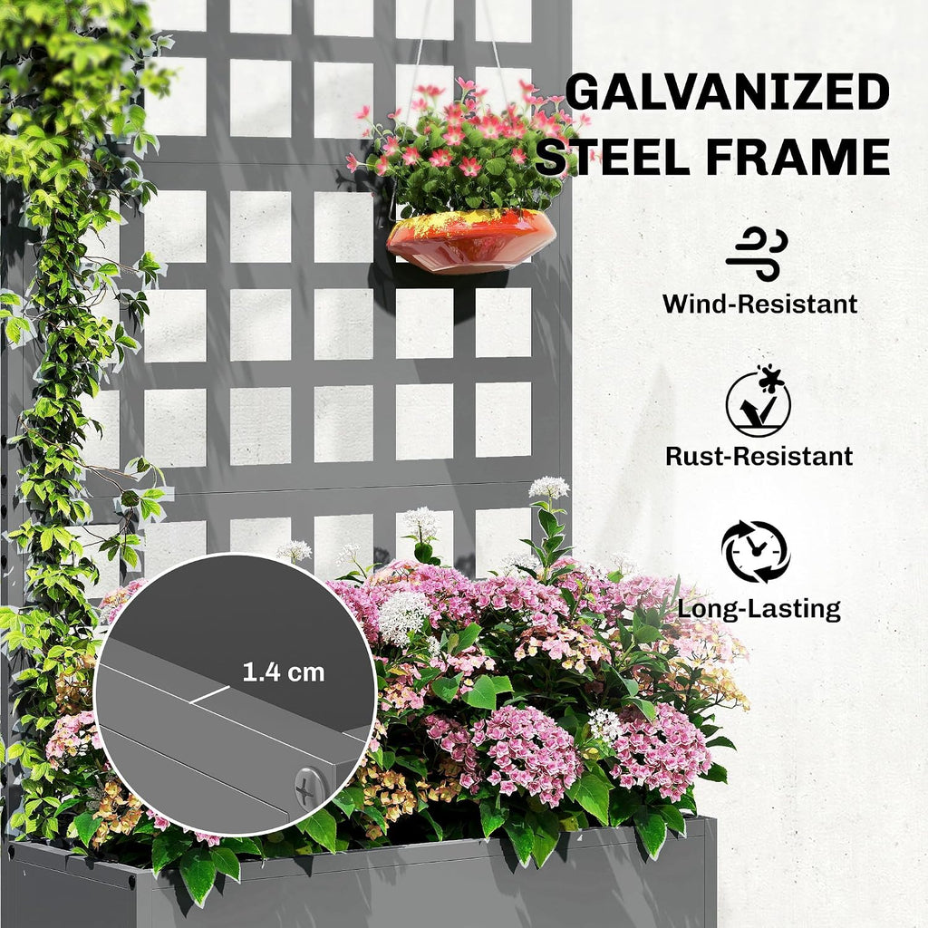24"×9"×44.5" Galvanized Raised Garden Bed with Trellis