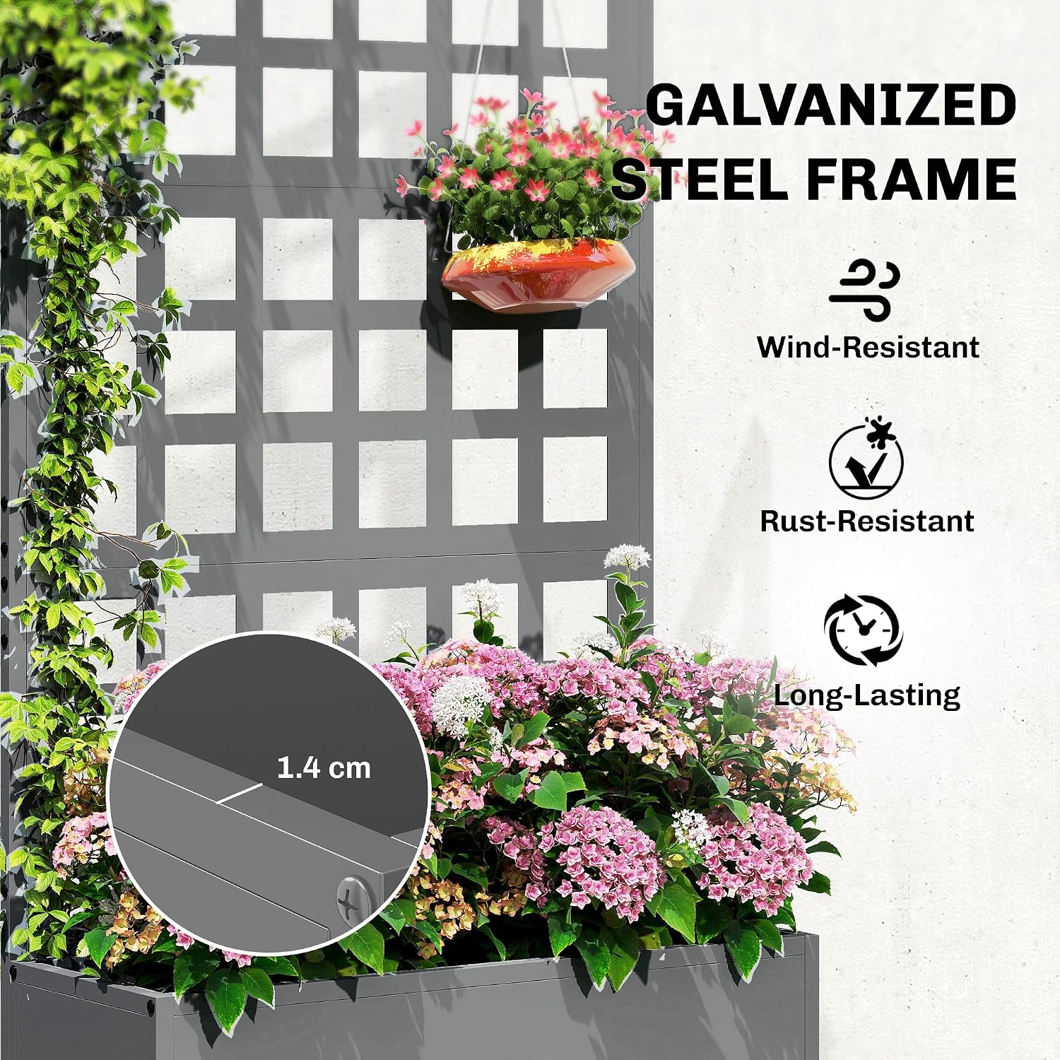 24"×9"×44.5" Galvanized Raised Garden Bed with Trellis