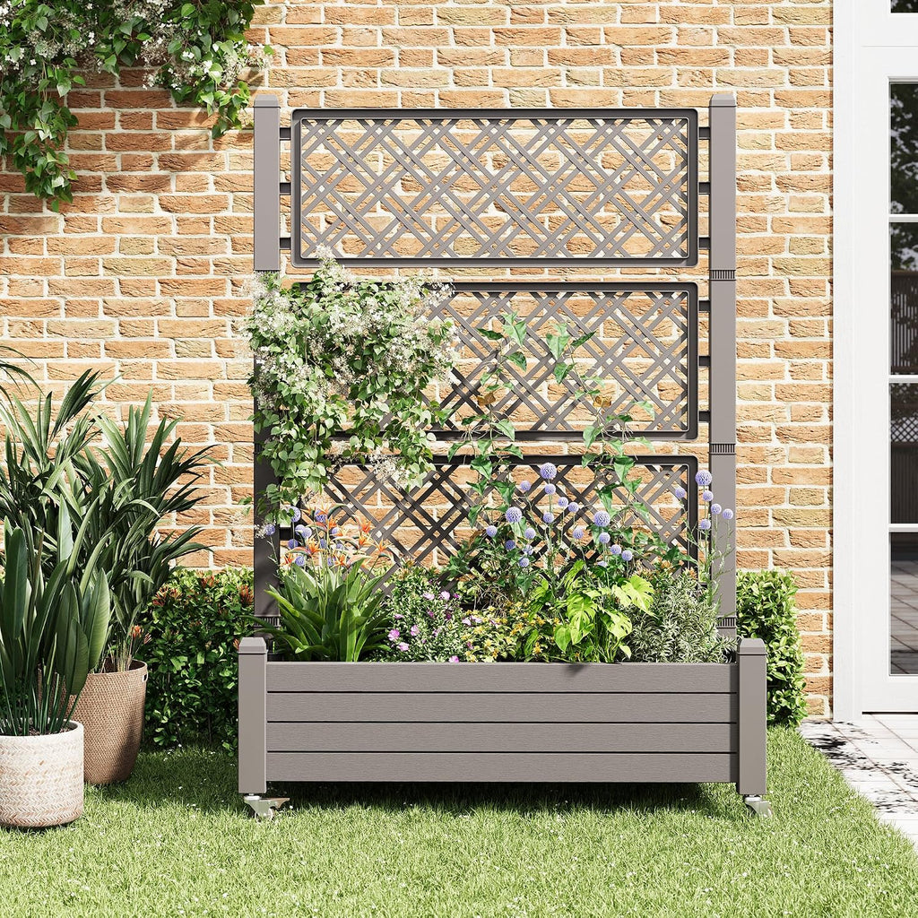 Garden Bed with Trellis & Wheels, 61.2" H