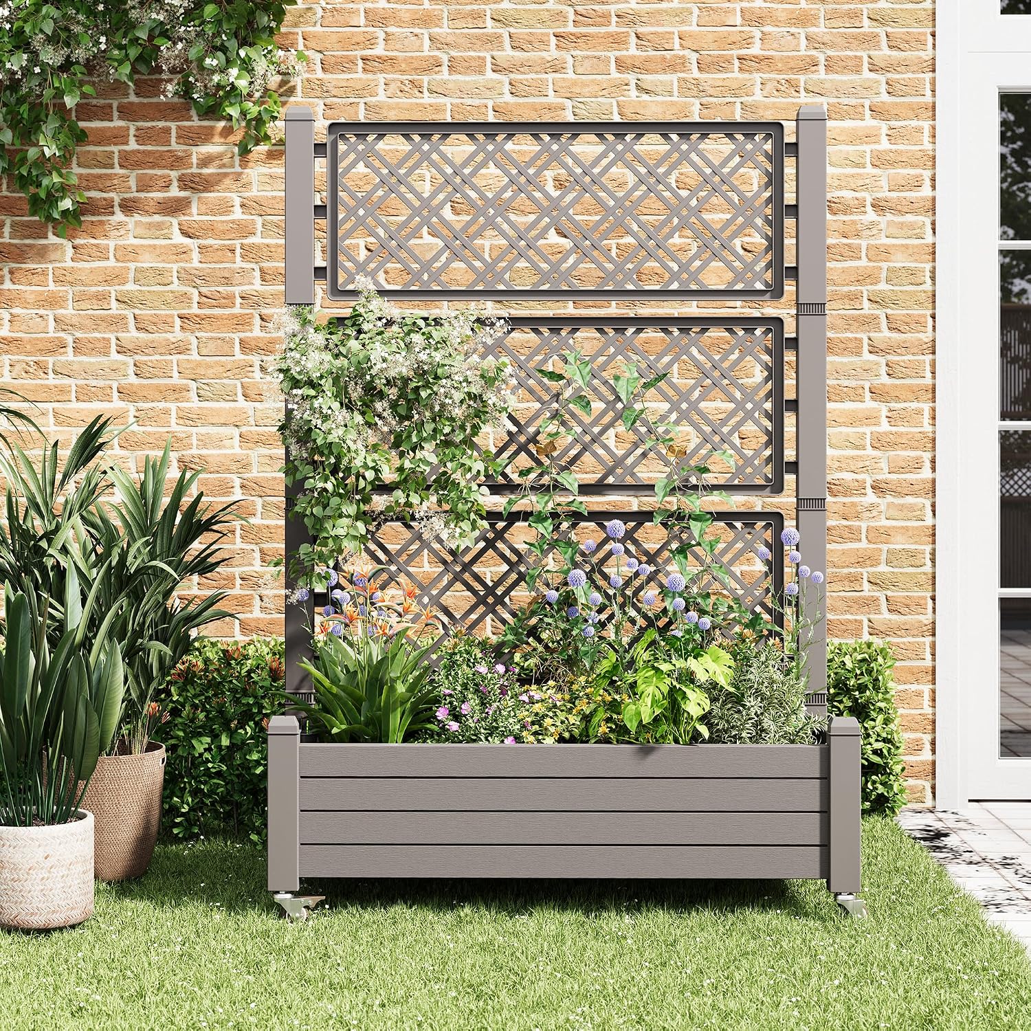 Garden Bed with Trellis & Wheels, 61.2" H