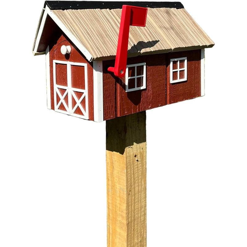 Red Wooden Barn Mailbox, Amish Made