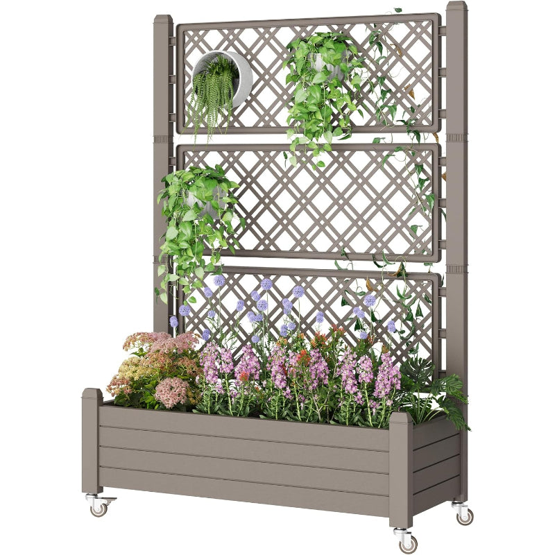 Garden Bed with Trellis & Wheels, 61.2" H