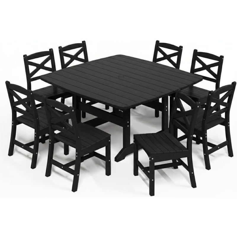 9-Piece HDPE Patio Dining Set, Black