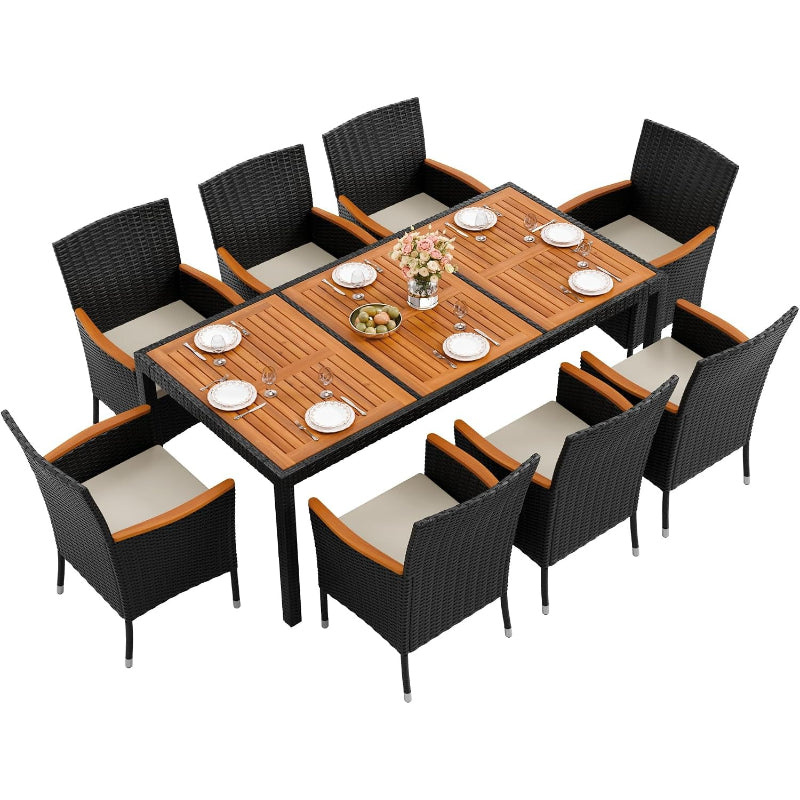 8-Person Acacia Patio Dining Set, Black